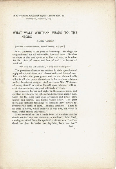 Image for WHAT WALT WHITMAN MEANS TO THE NEGRO.