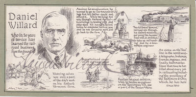 Image for ILLUSTRATED BIOGRAPHY MOUNTED ON A CARD SIGNED BY PRESIDENT OF THE B&O RAILROAD DANIEL WILLARD.