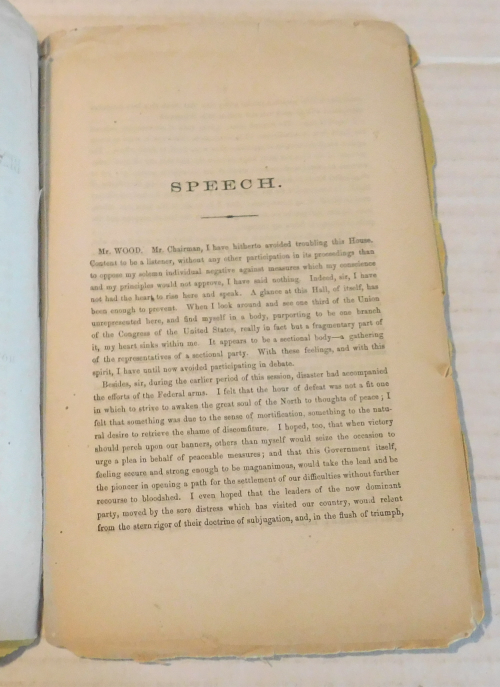 Image for SPEECH OF BENJAMIN WOOD, OF NEW YORK, ON THE STATE OF THE UNION, IN THE HOUSE OF REPRESENTATIVES, MAY 16TH, 1862. SPEECH OF BENJAMIN WOOD, OF NEW YORK, ON THE STATE OF THE UNION, IN THE HOUSE OF REPRESENTATIVES, MAY 16TH, 1862.