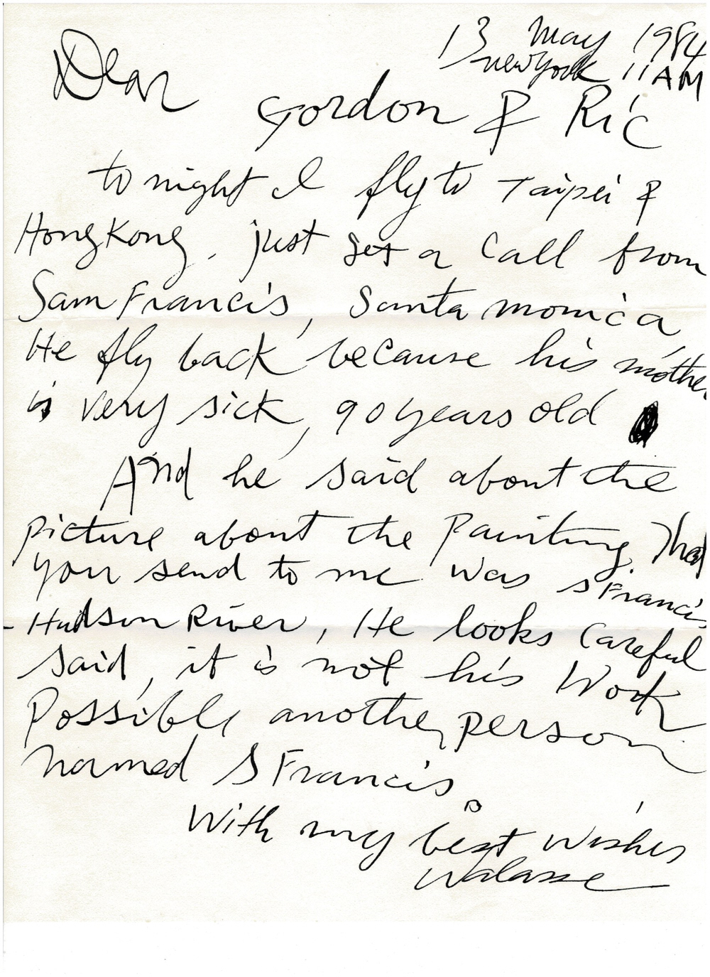 AUTOGRAPH LETTER SIGNED by the Chinese-American poet & visual artist WALASSE TING regarding the identification of the artist of a painting.