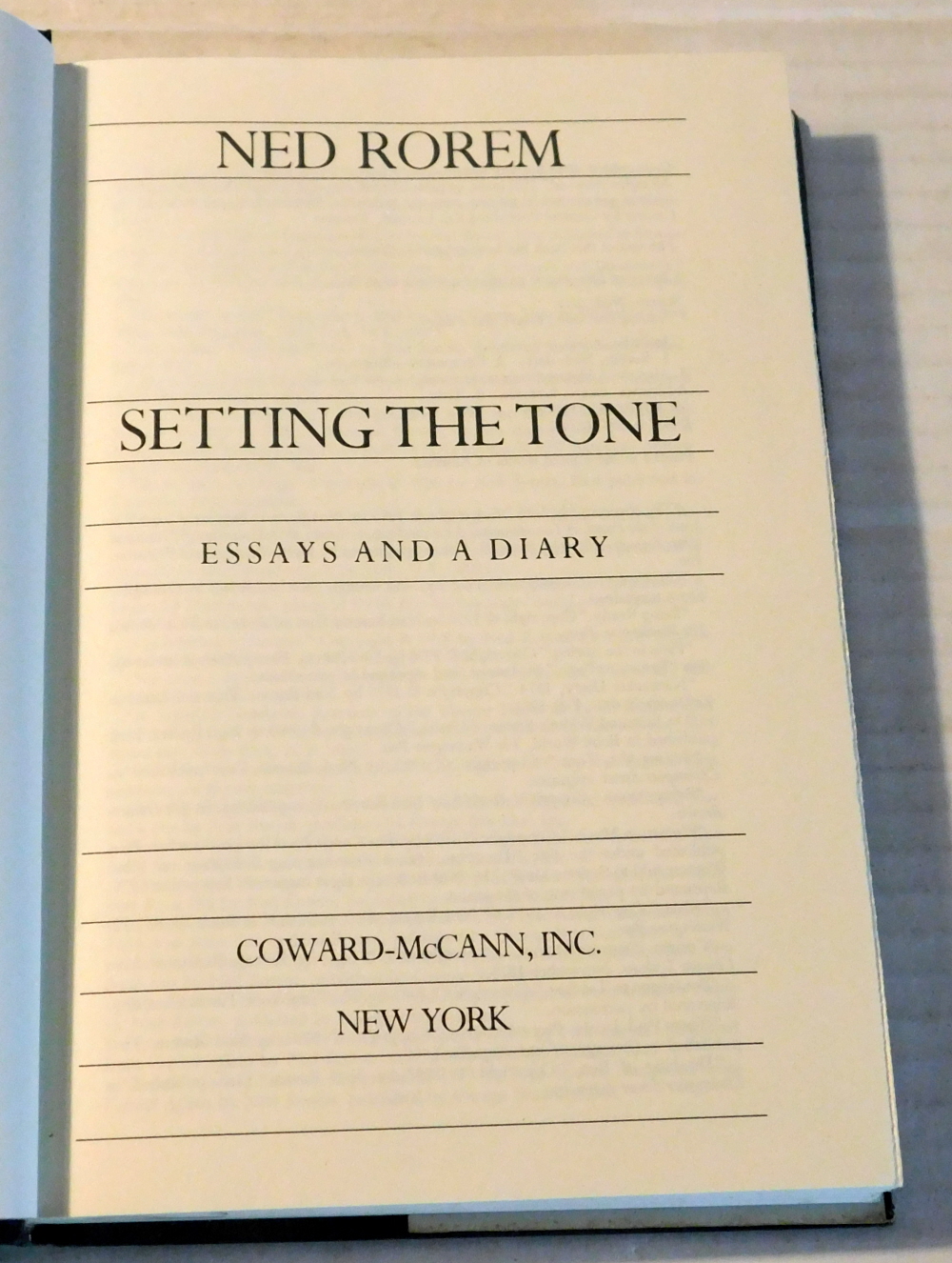 Image for SETTING THE TONE: Essays and a Diary. SETTING THE TONE: Essays and a Diary.