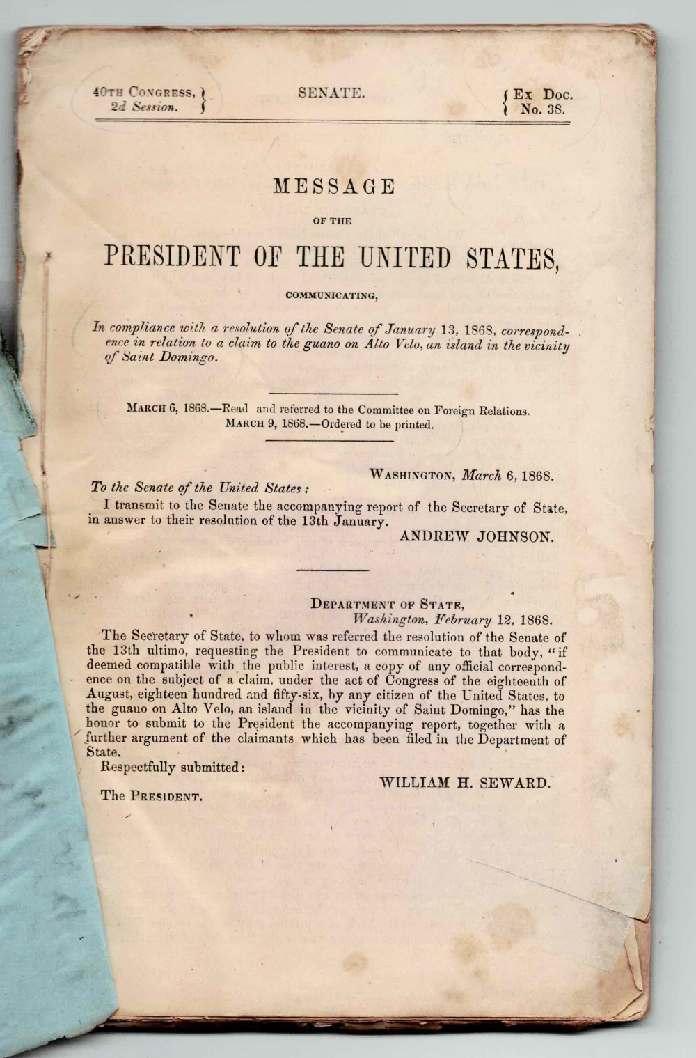 Image for ALTO VELO ISLAND: REPORT OF THE SECRETARY OF WAR ON THE CLAIM OF PATTERSON AND MURGUIENDO. With a Further Argument of the Claimants. ALTO VELO ISLAND: REPORT OF THE SECRETARY OF WAR ON THE CLAIM OF PATTERSON AND MURGUIENDO. With a Further Argument of the Claimants.