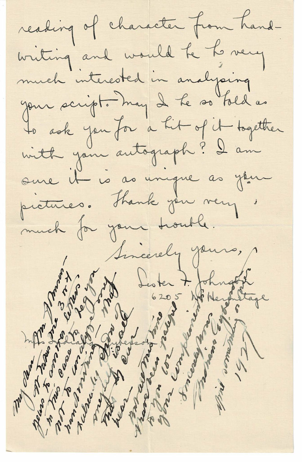 Sample Letters Requesting Autograph AUTOGRAPH NOTE SIGNED by the American Painter INDIANA GYBERSON ...